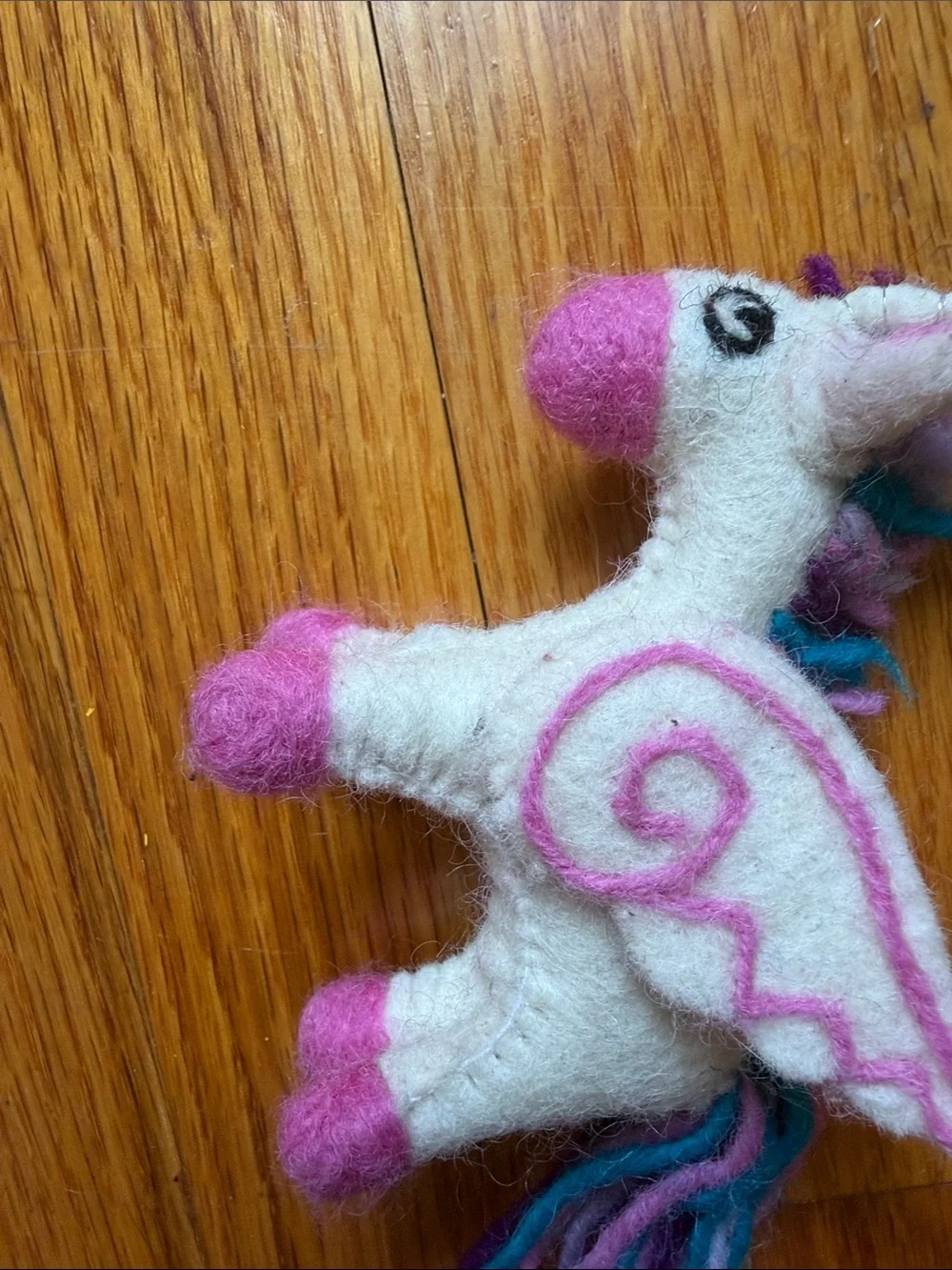 White Felt Unicorn Ornament 3” tall